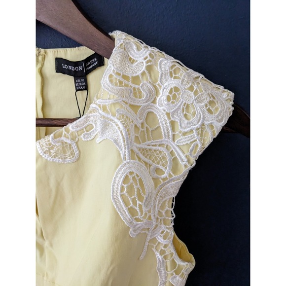 London Dress Company "Amber" Fresh Lemon Yellow With White Lace Overlay. NWT 6‎ - Picture 1 of 11